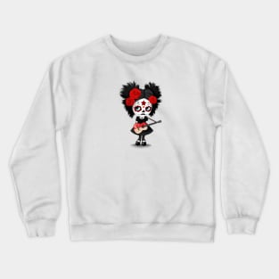 Sugar Skull Girl Playing Singapore Flag Guitar Crewneck Sweatshirt